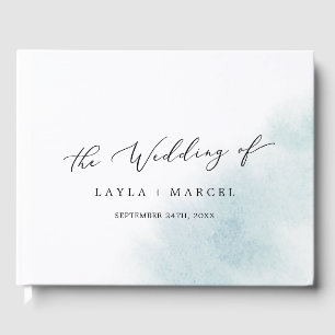 Watercolor Wash Blue Monogram Back Wedding Guest Book