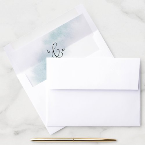 Watercolor Wash  Blue Monogram Wedding Envelope Liner