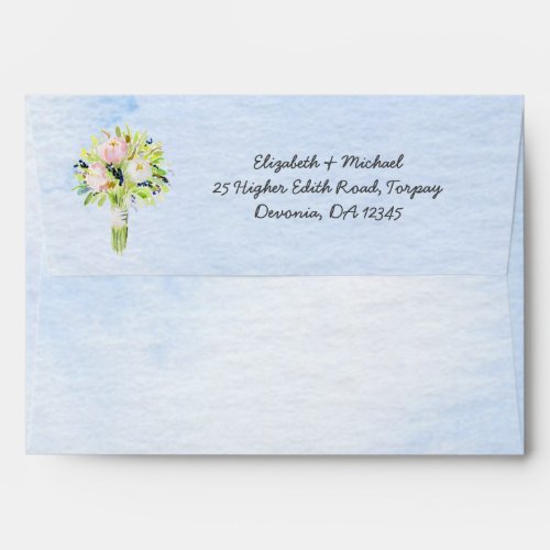Watercolor Wash Blue Pink Wedding Return Envelopes