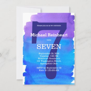 Watercolor Wash Blue Purple Kid's Birthday Party Invitation by thepapershoppe at Zazzle