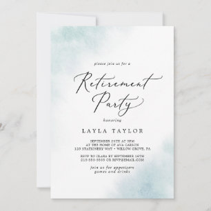 Watercolor Wash   Blue Retirement Party Invitation