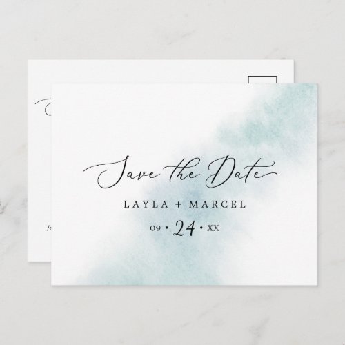 Watercolor Wash  Blue Save the Date Postcard