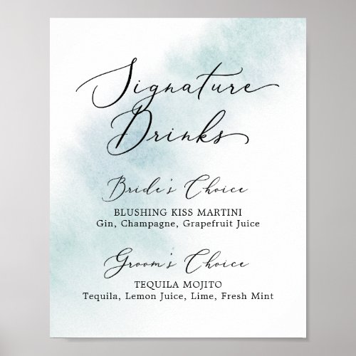 Watercolor Wash  Blue Signature Drinks Sign