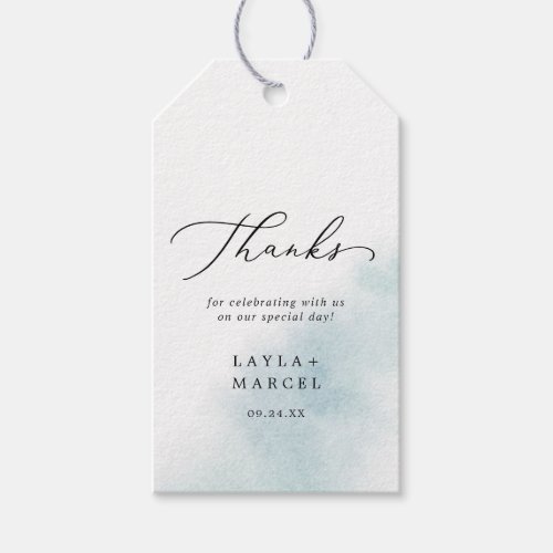 Watercolor Wash  Blue Thank You Favor Gift Tags