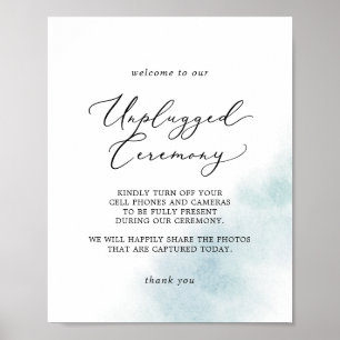 Watercolor Wash Blue Unplugged Ceremony Sign