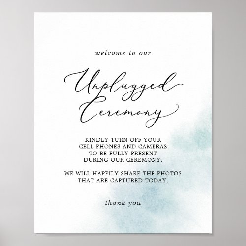 Watercolor Wash  Blue Unplugged Ceremony Sign