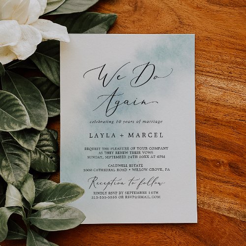 Watercolor Wash  Blue We Do Again Vow Renewal Invitation