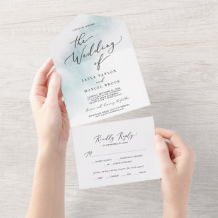 Watercolor Wash Blue Wedding All In One Invitation