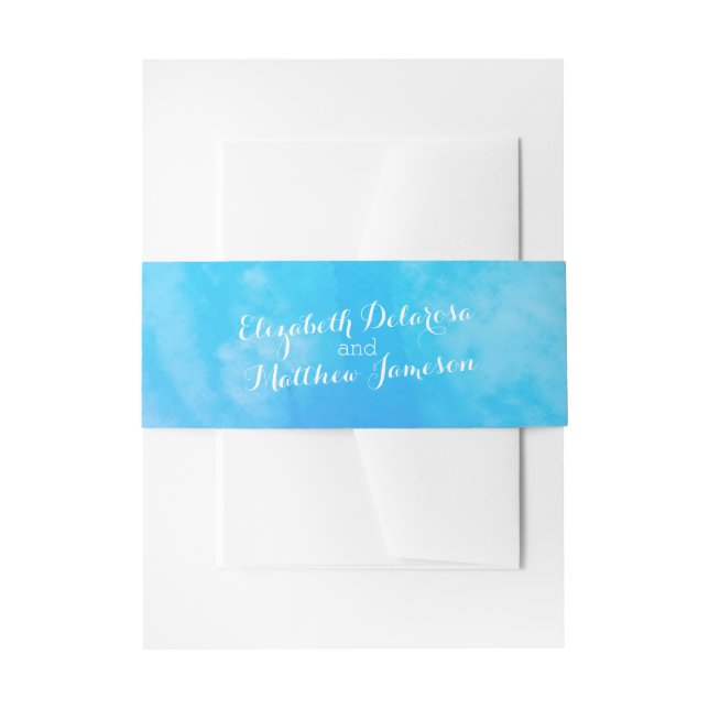 Watercolor wash blue wedding custom belly band (Front Example)