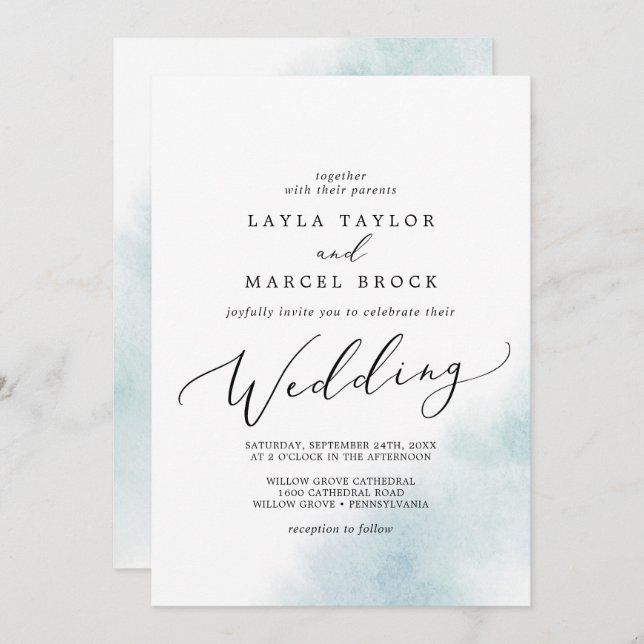 Watercolor Wash | Blue Wedding Invitation (Front/Back)