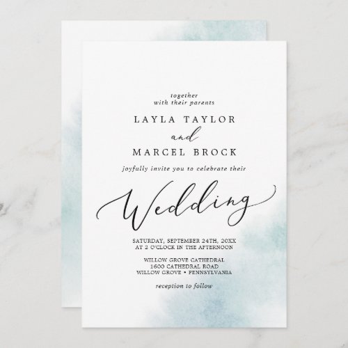 Watercolor Wash  Blue Wedding Invitation