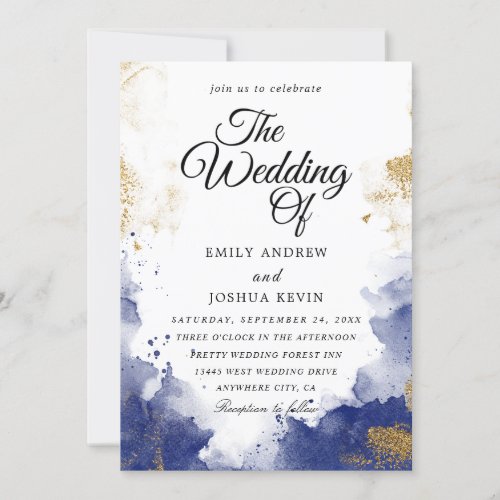 Watercolor Wash  blue Wedding  Invitation 
