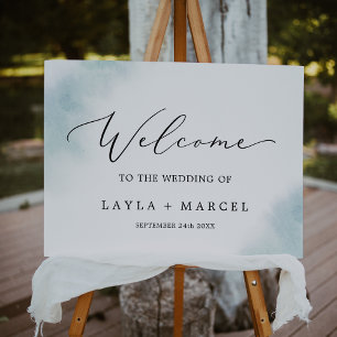 Watercolor Wash Blue Wedding Welcome Foam Board