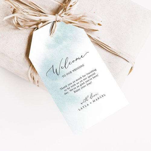 Watercolor Wash  Blue Wedding Welcome Gift Tags