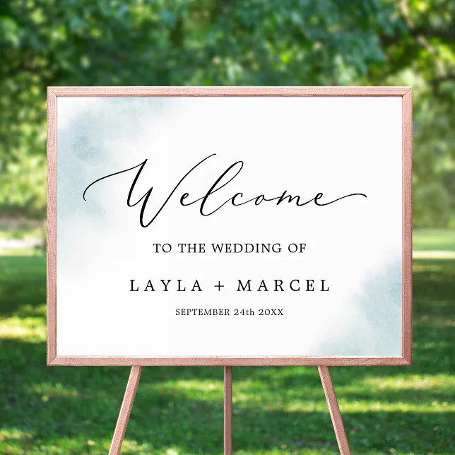 Watercolor Wash | Blue Wedding Welcome Poster | Zazzle