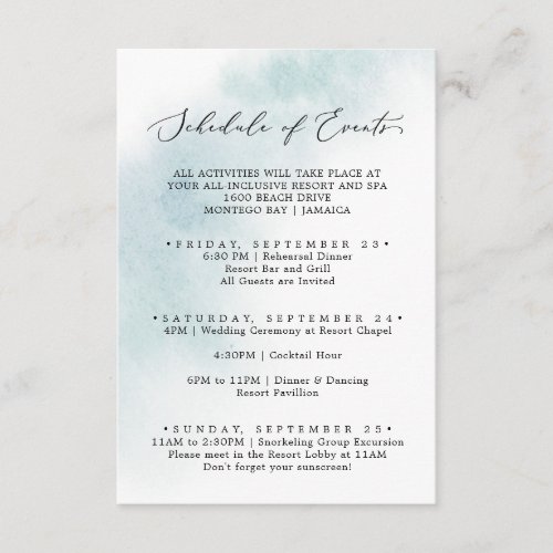 Watercolor Wash  Blue Weekend Schedule of Events Enclosure Card