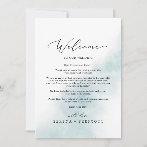 Watercolor Wash Blue Welcome Letter  Itinerary