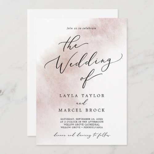 Watercolor Wash  Blush All In One Wedding Invitation