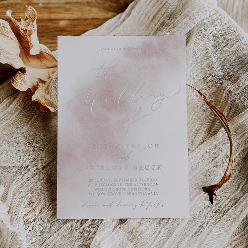 Watercolor Wash  Blush and Silver Foil Wedding Foil Invitation