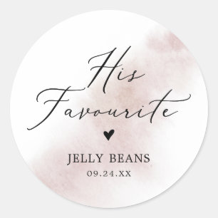 Watercolor Wash Blush His Favourite Wedding Favor Classic Round Sticker