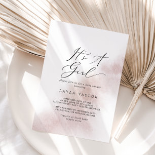 Watercolor Wash Blush It's A Girl Baby Shower Invitation