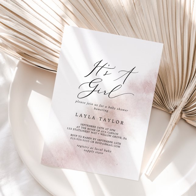 Watercolor Wash | Blush It's A Girl Baby Shower Invitation (Creator Uploaded)