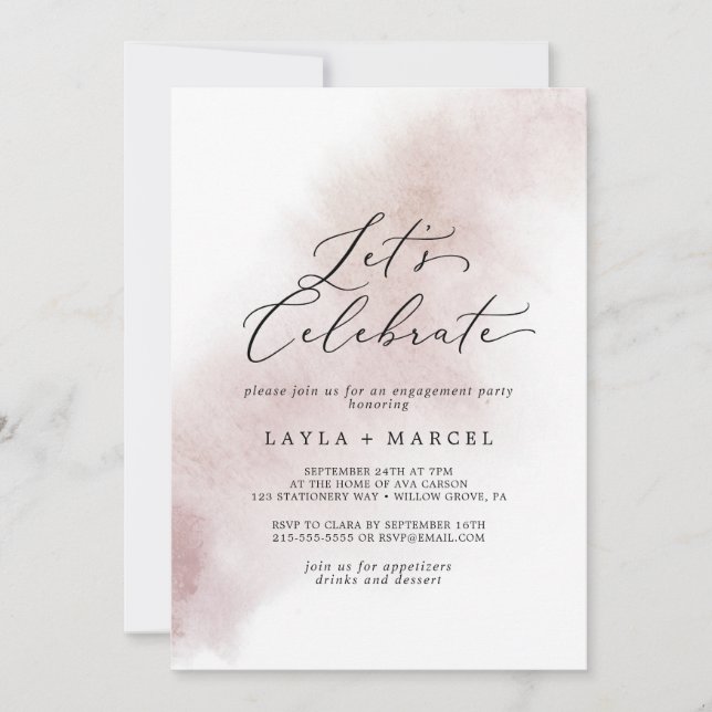 Watercolor Wash | Blush Let's Celebrate Invitation (Front)