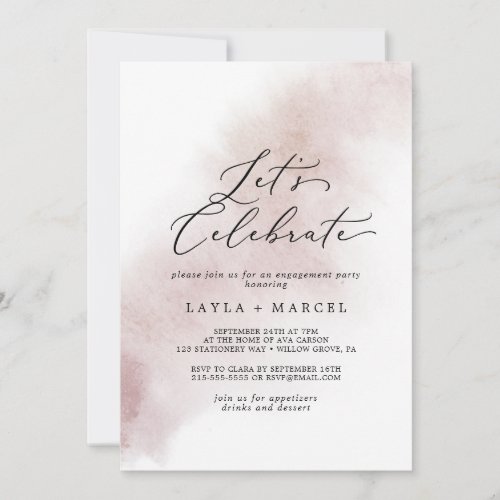 Watercolor Wash  Blush Lets Celebrate Invitation