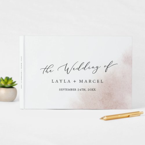 Watercolor Wash  Blush Monogram Back Wedding Guest Book