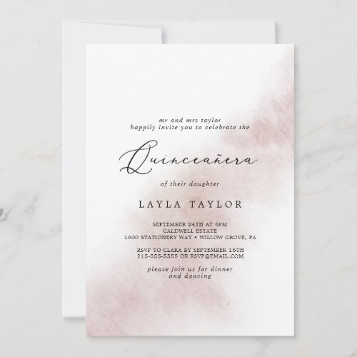 Watercolor Wash  Blush Quinceaera Invitation