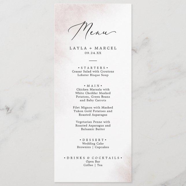 Watercolor Wash | Blush Wedding Dinner Menu (Front)