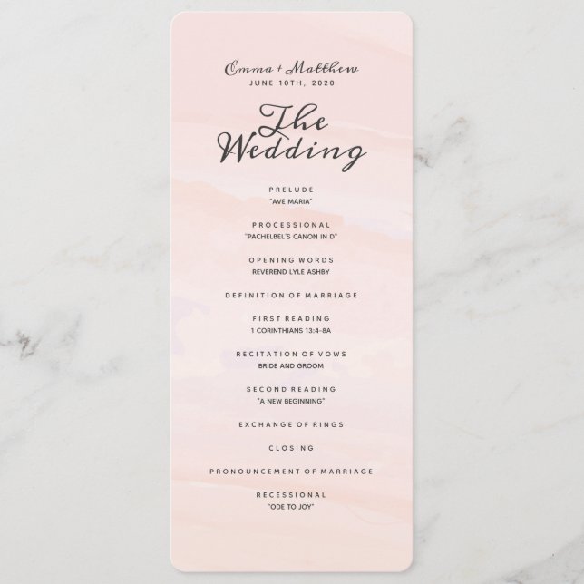 Watercolor Wash | Blush Wedding Program (Front)