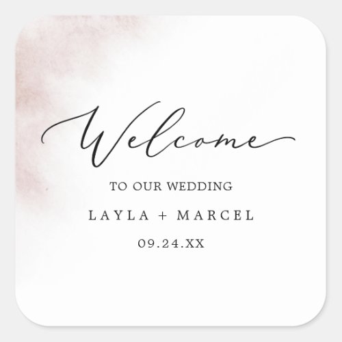 Watercolor Wash  Blush Wedding Welcome Square Sticker