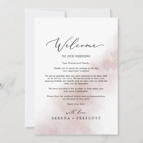 Watercolor Wash Blush Welcome Letter  Itinerary