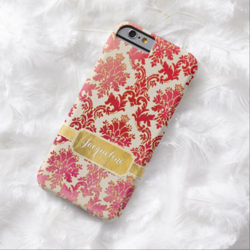Watercolor Wash Damask w Glitter n Gold Leaf Frame Barely There iPhone 6 Case