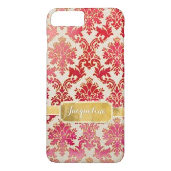 Watercolor Wash Damask W Glitter N Gold Leaf Frame Iphone 8 Plus/7 Plus Case by PatternsModerne at Zazzle