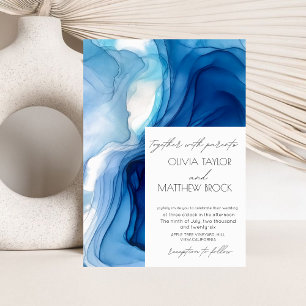 Watercolor Wash Elegant Blue Wedding Invitation