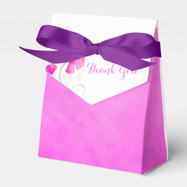 Watercolor wash flower thank you wedding favor box (Front Side)
