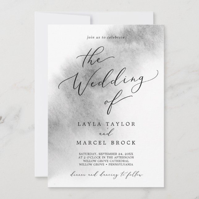 Watercolor Wash | Gray The Wedding Of Invitation (Front)