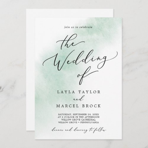 Watercolor Wash  Green All In One Wedding Invitation