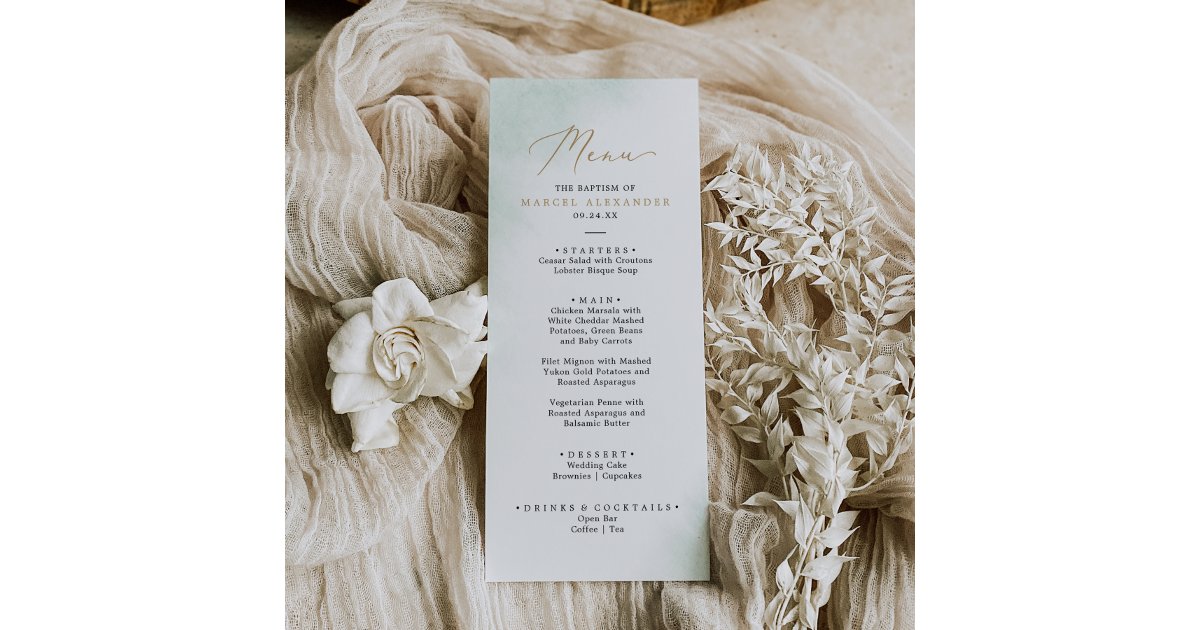 Watercolor Wash | Green and Gold Baptism Menu