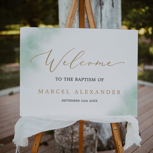 Watercolor Wash  Green and Gold Baptism Welcome Foam Board