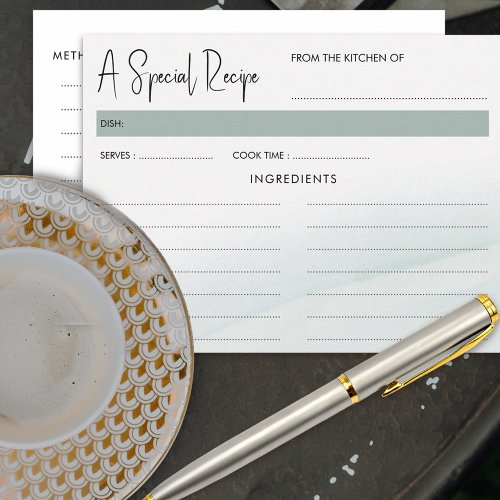 Watercolor Wash Green Bridal Shower Recipe Card