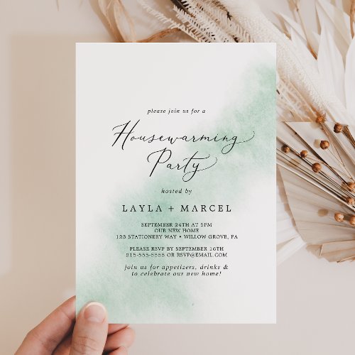 Watercolor Wash  Green Housewarming Party Invitation