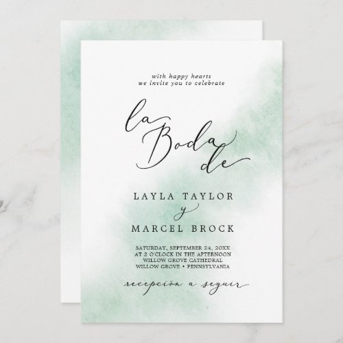 Watercolor Wash  Green La Boda De Wedding Invitation
