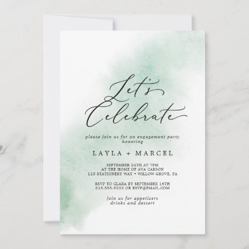 Watercolor Wash  Green Lets Celebrate Invitation