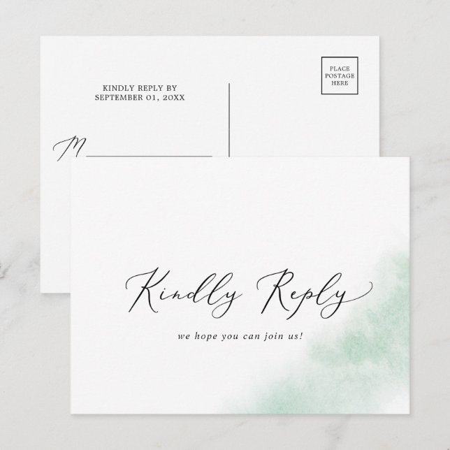 Watercolor Wash | Green Menu RSVP Postcard (Front/Back)