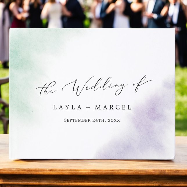 Watercolor Wash Green Purple Monogram Wedding Guest Book (Watercolor Wash Green Purple Monogram Wedding Guest Book)