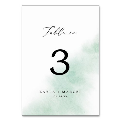 Watercolor Wash  Green Table Number