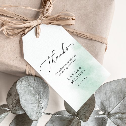 Watercolor Wash  Green Thank You Favor Gift Tags